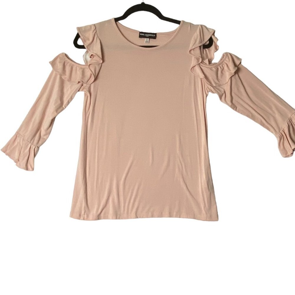 Karl Lagerfeld Woman‎ Small Off Shoulder Light Pink Stretchy Bell Sleeve Blouse